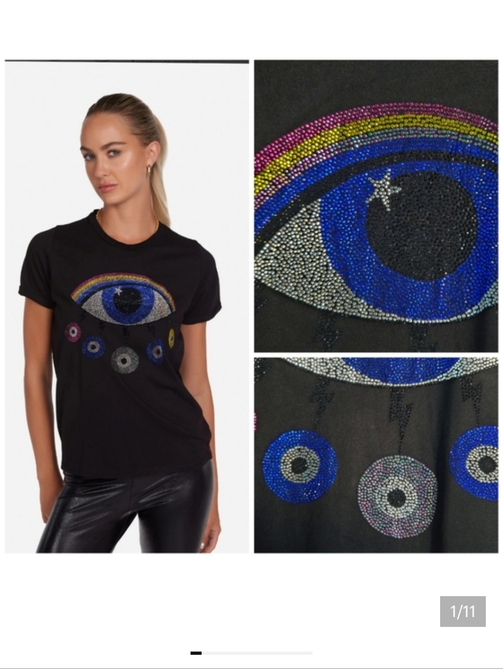 Lauren Moshi Crystal Rainbow Evil Eye tee